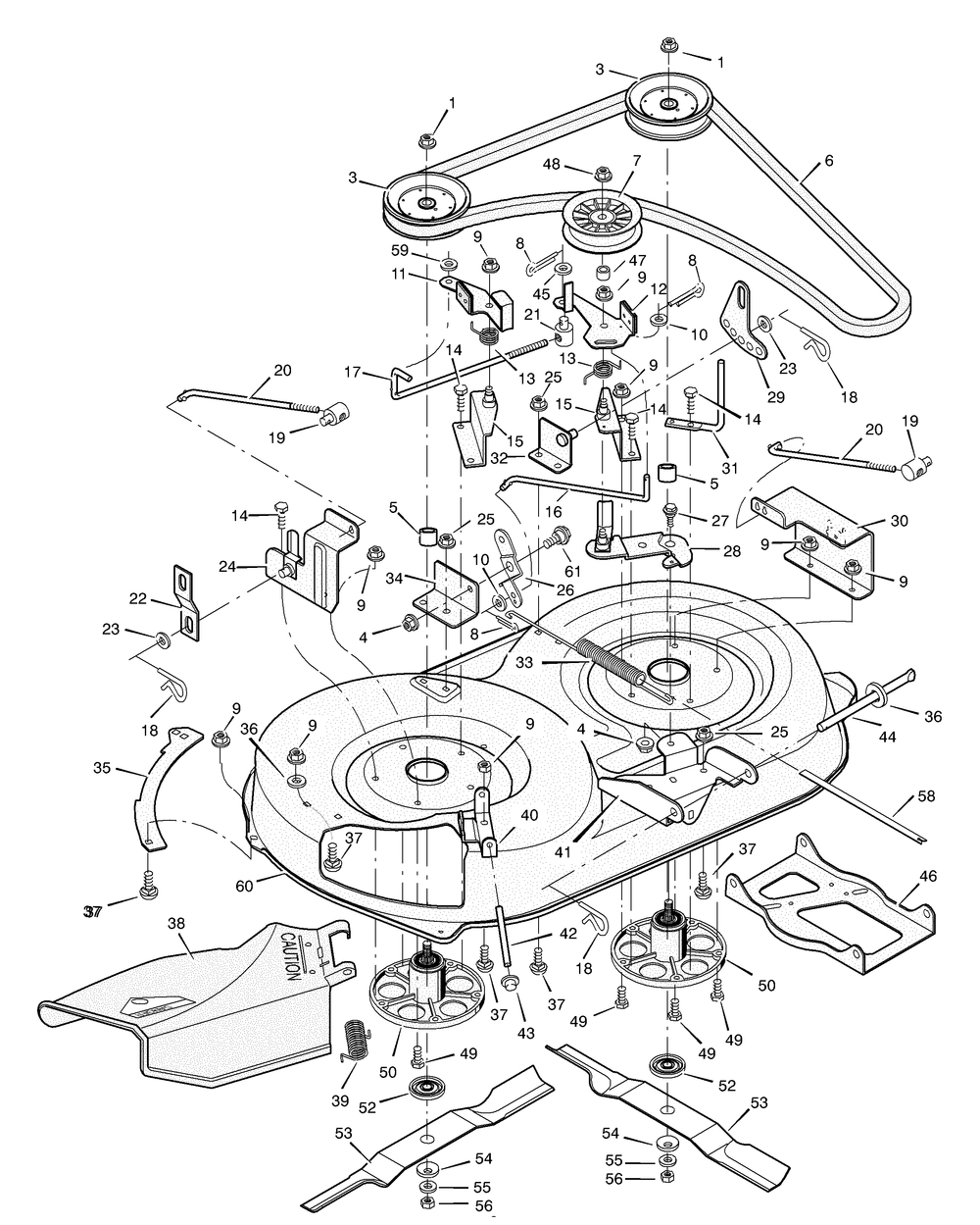 Mower Housing Diagram and Parts List for 387002X92A 2004 Briggs and Stratton Lawn Tractor